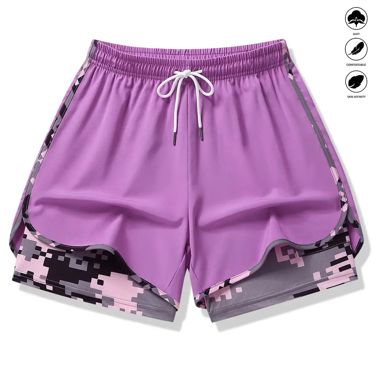 3-Pack Women’S Camo 2-In-1 5-Inch Running Shorts, Anti-Exposure Workout Shorts with Inner Pocket, Quick Dry Breathable Lightweight Fabric & Adjustable Drawstring Waist for Fitness