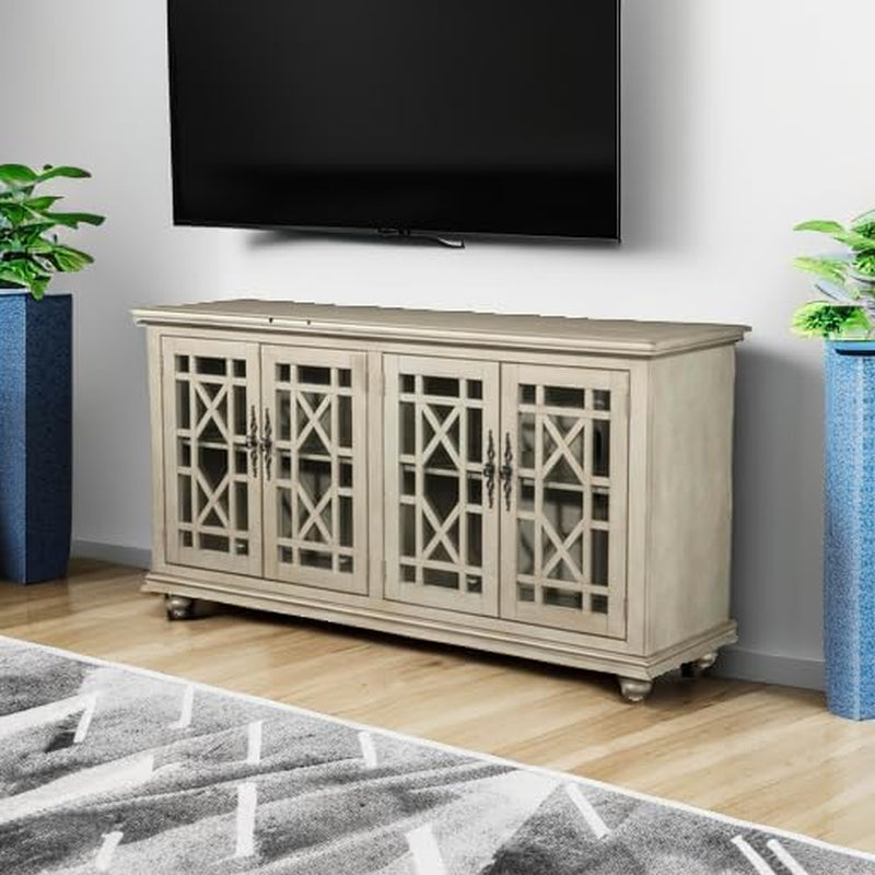 Martin Svensson Home Marche 63" TV Stand - Antique Silver - Versatile Multi-Use Design - with Two Large Cabinets for Storage