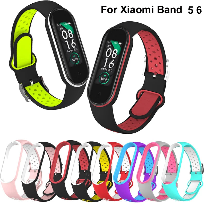 Belt for  Mi Band 5 6 Two-Color Silicone Bracelet Sport Breathable Strap for Miband 5 Miband7 Replacement Wristband