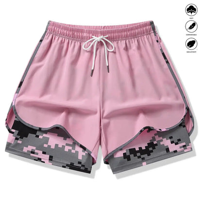 3-Pack Women’S Camo 2-In-1 5-Inch Running Shorts, Anti-Exposure Workout Shorts with Inner Pocket, Quick Dry Breathable Lightweight Fabric & Adjustable Drawstring Waist for Fitness
