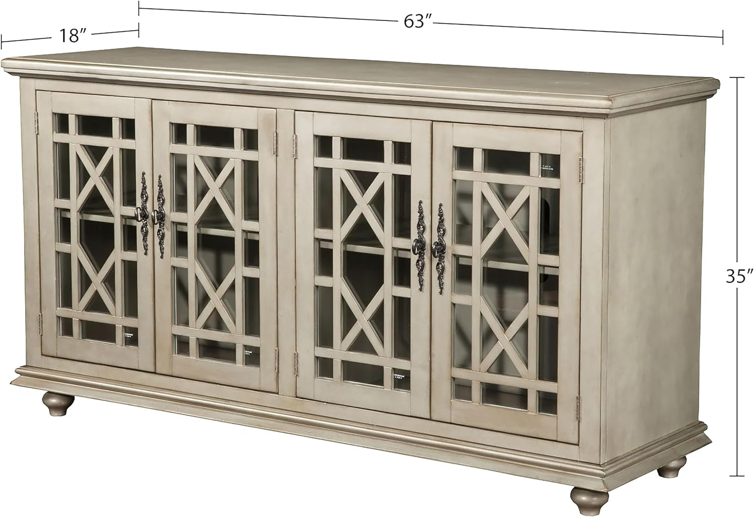 Martin Svensson Home Marche 63" TV Stand - Antique Silver - Versatile Multi-Use Design - with Two Large Cabinets for Storage