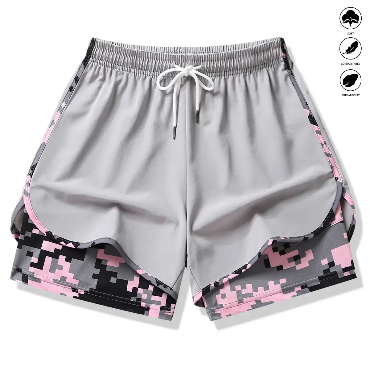 3-Pack Women’S Camo 2-In-1 5-Inch Running Shorts, Anti-Exposure Workout Shorts with Inner Pocket, Quick Dry Breathable Lightweight Fabric & Adjustable Drawstring Waist for Fitness
