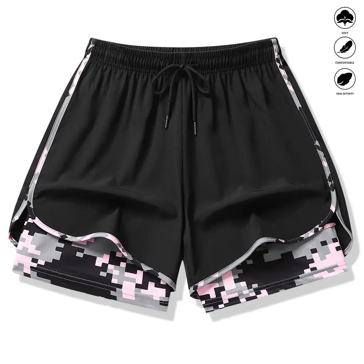 3-Pack Women’S Camo 2-In-1 5-Inch Running Shorts, Anti-Exposure Workout Shorts with Inner Pocket, Quick Dry Breathable Lightweight Fabric & Adjustable Drawstring Waist for Fitness