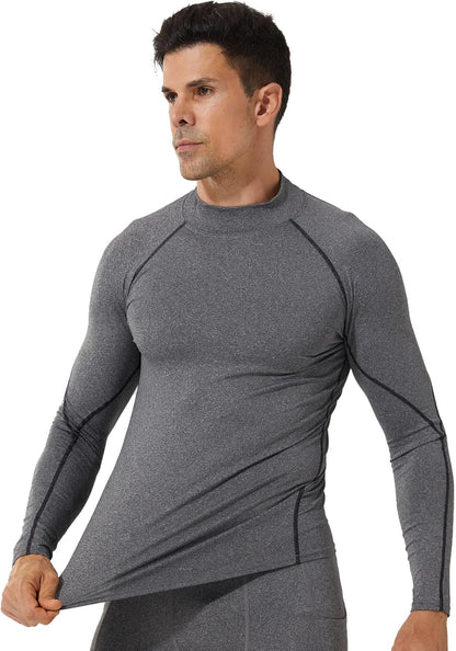 3 Pack Mens Mock Turtleneck Compression Shirts Long Sleeve Sun Protection Shirts Cooling Workout Gym Tops Undershirt